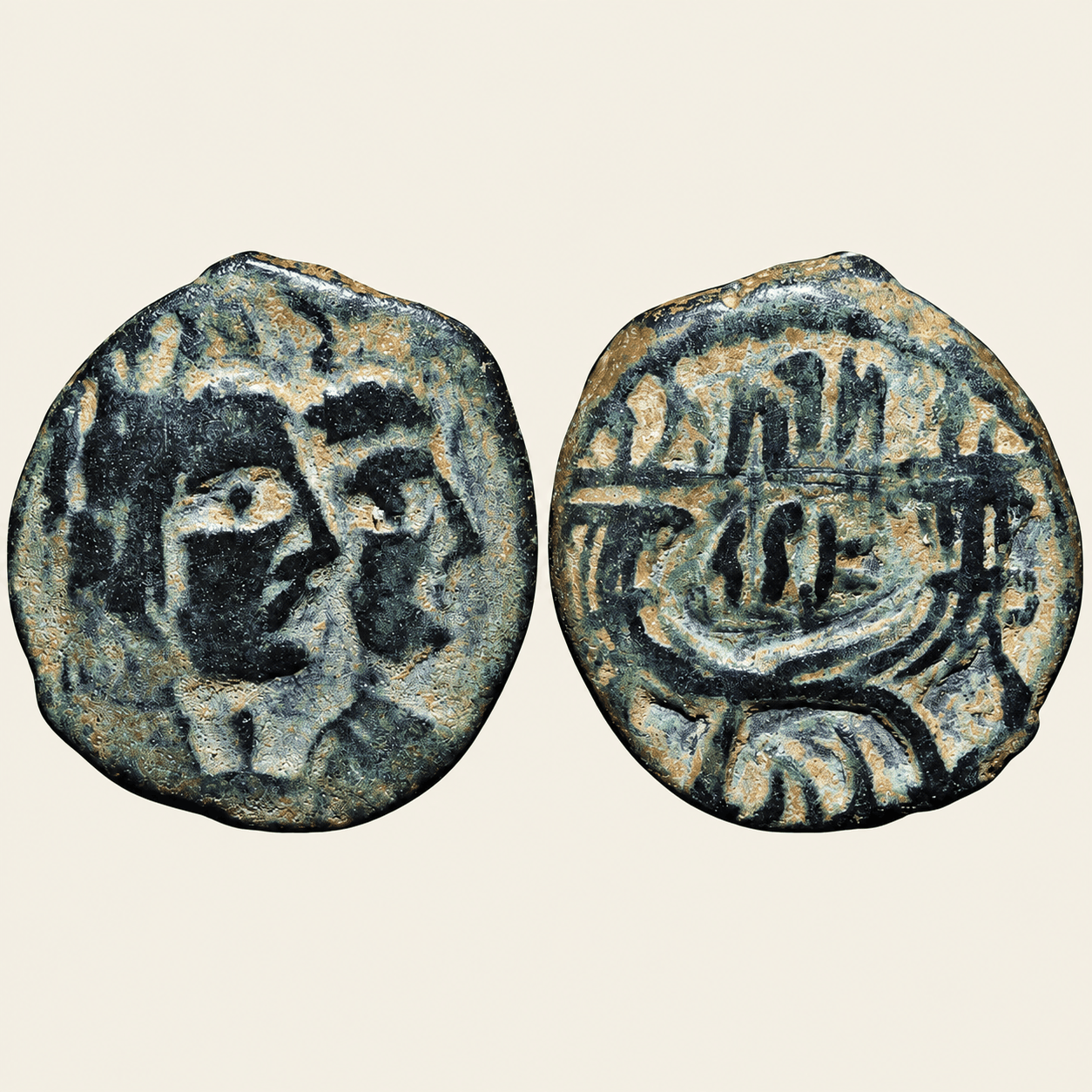 Nabataean Kingdom: Aretas IV with Shaqilat, AE Copper. Petra mint, 2.75gm